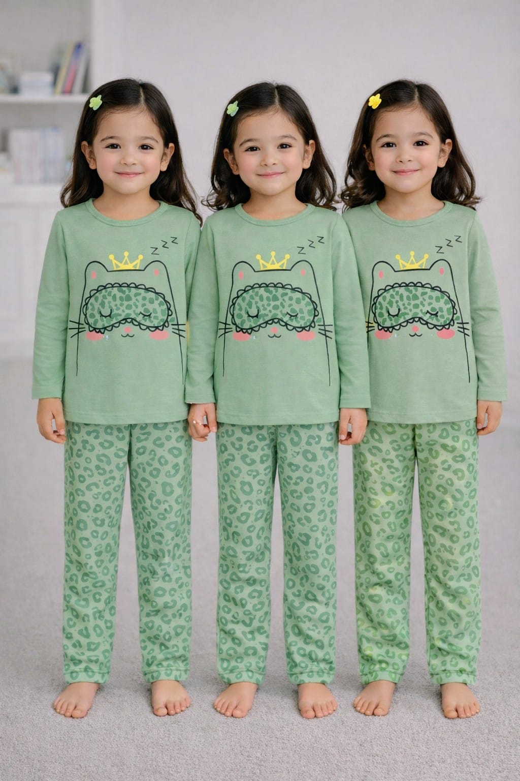 π Sleepy Kitty Girls 2-Piece Lounge Set β Olive Green