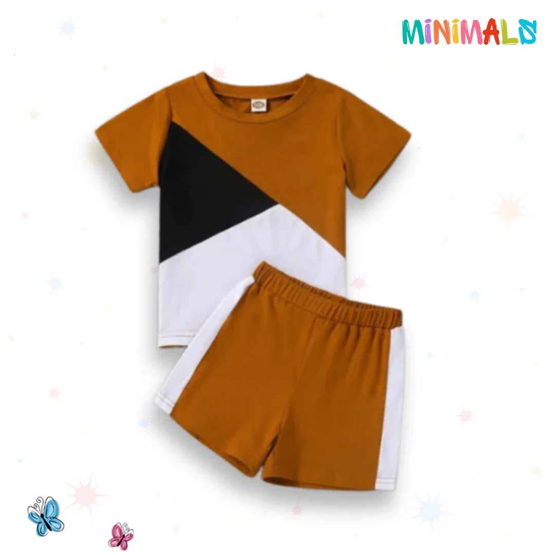 Brown Panel T-shirt Shorts Set