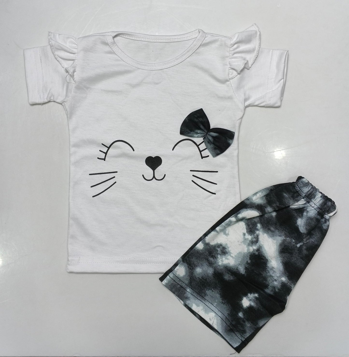 Cute Kitty Bow Girls 2-Piece Outfit Set